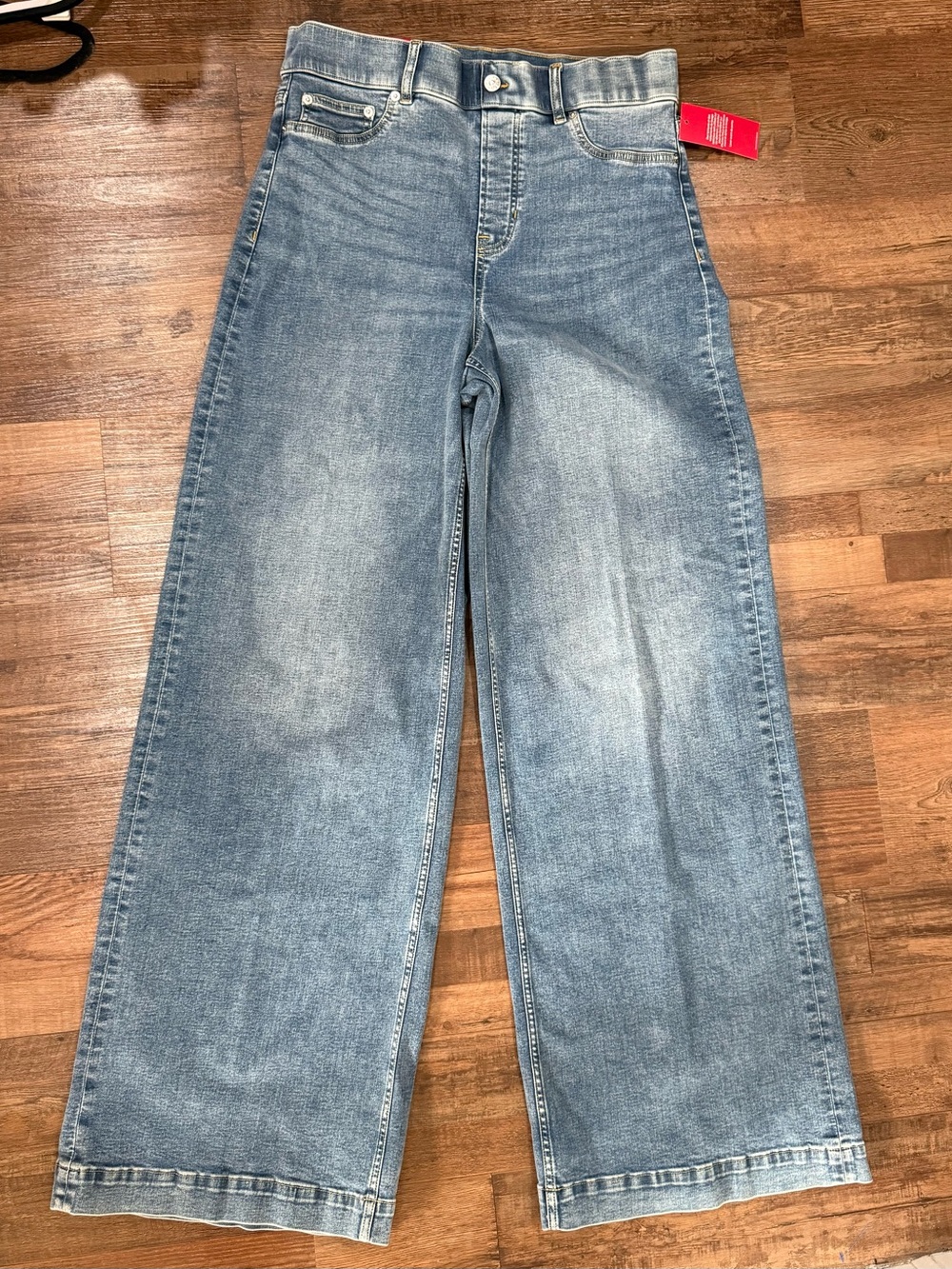NWT Spanx Wide Leg Pull-On Jeans Antique Indigo Compression Size Large Tall